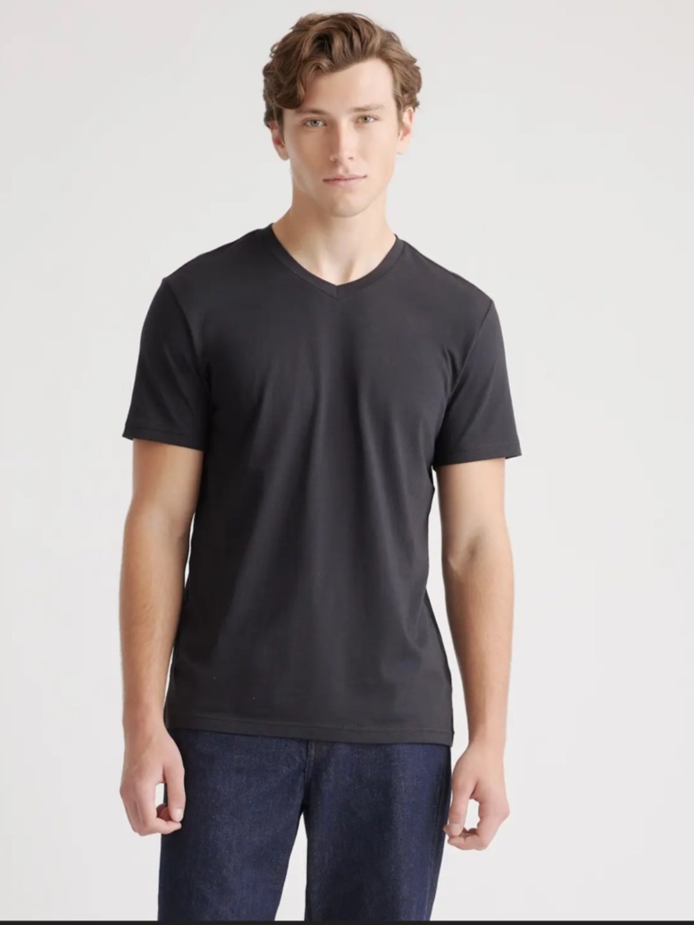 Quince cotton/modal black vneck tee size small
